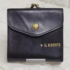 IL BISONTE ブラックレザー ゴールドロゴ ベガコレクション二つ折り財布