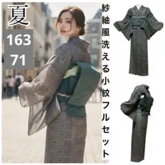 薄物　夏着物　紗紬風　小紋　フルセット　夏帯　4点