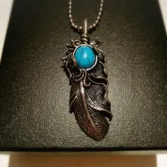 ターコイズ フェザー シルバーネックレス カジュアル ペンダント