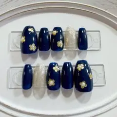 【現品のみ・即購入可】ネイルチップ ハンドメイド ネイビー ホロネイル