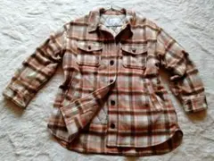 オレンジ系チェック フランネルシャツ　裏地付き