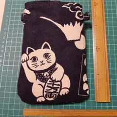 招き猫＆富士山＆鯛/スマホポーチ 038 ハンドメイド・縁起物・ポケット・Dカン