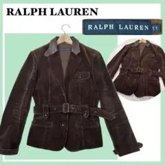 美品✨ラルフローレン 極上レザー襟切替 ベルト コーデュロイ ジャケット 11号