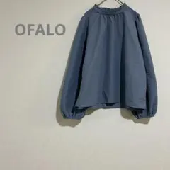 【OFALO】M ブルー フリルネックブラウス シンプル オフィス c123