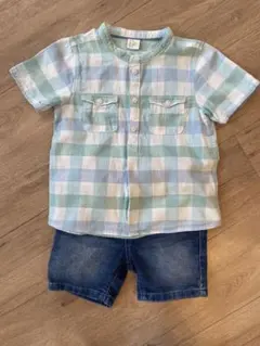 着画有　H&M チェックシャツ　NEXT デニムハーフパンツ　92cm まとめ売