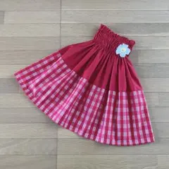 ケイキ☆子ども☆切り替えパウスカート☆フラダンス☆ハワイアン☆レッド×パラカ