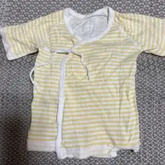 前開き 50-60 綿100% 白×黄色ストライプ