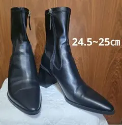 ザラ　ZARA ショートブーツ　24.5~25cm ブラック　サイドジップのサムネイル