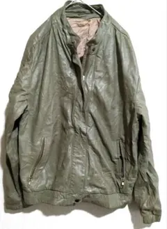 海外古着✨レザージャケット 革ジャン ブルゾン カーキ系