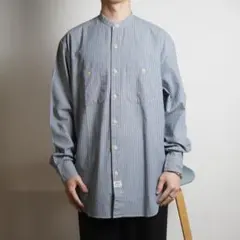 DKNY ストライプ柄ノーカラーシャツ カジュアル ブルー/TW303のサムネイル