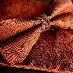 蝶ネクタイ・ポケットチーフ ボウタイ オレンジ 黒 新郎 無地 人気 zzz