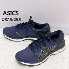 美品◆ASICS GEL-KAYANO ネイビー/ゴールド ランニングシューズ