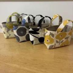 ミニミニトートバッグ☆北欧風4点☆ハンドメイド☆布バスケット☆小物入れ