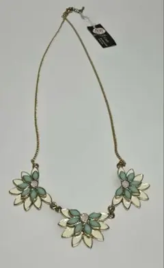 【未使用品】花モチーフ ネックレス 青と金色