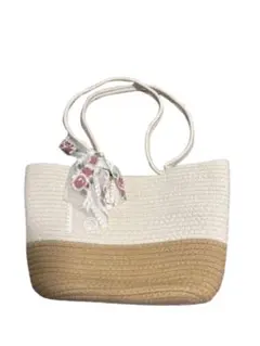 ⭐️特別価格⭐️ストロー素材のホワイトベージュトートバッグ