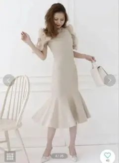 ROYAL PARTY ラッフルスリーブマーメイドワンピース （ベージュ）