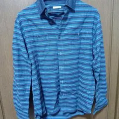 青と赤のストライプ ボタンダウンシャツ Sサイズ