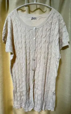 Samansa Mos2 リネン混透かし編みカーディガン ベージュ M 半袖