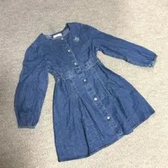 アルジー 140センチ　デニム長袖ワンピース　インディゴブルー