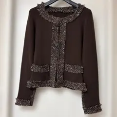 ブラウン フリンジ付きカーディガン