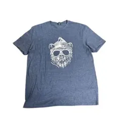 プリントTシャツ　アニマル　アウトドア　ブルー系　L 古着　8S3