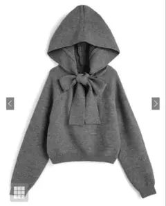 GRL フード付きリボンニットトップス [an1925] グレー