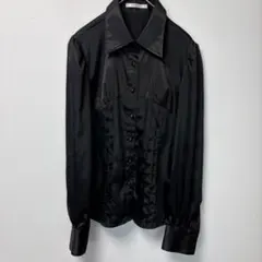 One's B サテンブラウス 長袖 シャツ パフスリーブ ブラック 黒