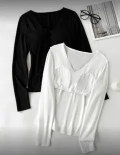 1/レディース ディープVネック パッド入り ロンT セット L