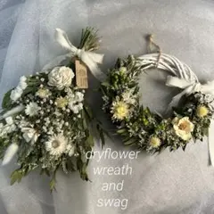 ＊白色小花たちとユーカリ ハーフリースandミニスワッグ＊2点セット