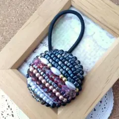 【H-1084】ビーズ刺繍ヘアゴム