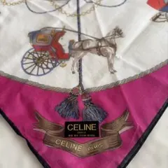 CELINE セリーヌ スカーフ シルク 長方形 馬車 馬柄 レッド ネイビー