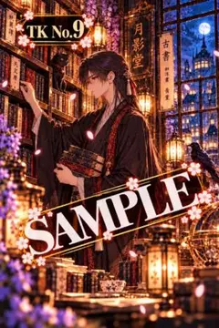 TK No.9 月下の書架で本を探して｜月影堂シリーズ AIアート A4