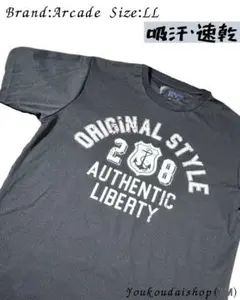ARCADE 吸汗速乾 カレッジロゴ Tシャツ ブラック LL スポーティー