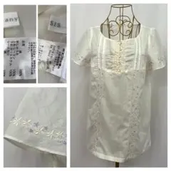 any SiS 花柄刺繍 半袖ブラウス