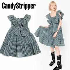 【美品】Candy Stripper MISS YOU CHECK ワンピ 緑のサムネイル