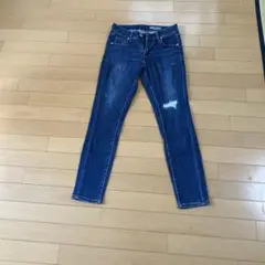 ダメージ加工スキニーデニム ダークブルー