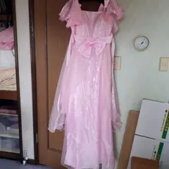 ピンク フリル ロングドレス スパンコール