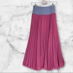 フェリシモ frauglatt ロング プリーツスカート M ピンク 総ゴム