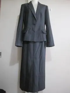 レリアン９号W69上品な秋冬グレーストライプセット美品♭2765