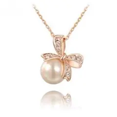 パール リボン ネックレス ローズゴールド 真珠 EARTHER RING