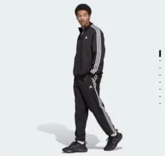 adidas スリーストライプス ウーブントラック スーツ 上下セット ブラック