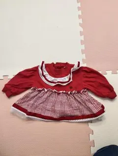 赤いフリル付きワンピース 80