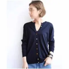 MUSE　DeuxiemeClasseクルーネックカーディガン ネイビー金ボタン