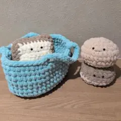 ぬいぐるみ　あみぐるみ　パン　３つセット　バスケット付き