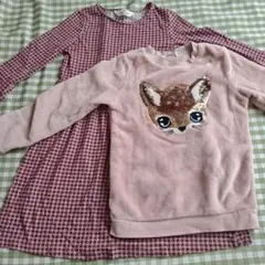H&M ピンク フリース トレーナー 　千鳥格子ワンピース　2点セット
