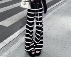 ボーダー柄 ワイドパンツ イージーパンツ