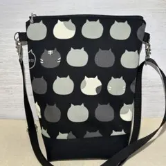 長財布が入る縦長ポシェット/433/斜めがけ/ハンドメイド/猫たま黒