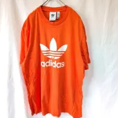 アディダス ビッグロゴ Ｔシャツ 丸首半袖 2XOゆったり 橙白 綿 街着のサムネイル