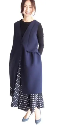 【マイクローゼット】（F） ロングジレ ネイビー 韓国ブランド アシンメトリー