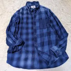 美品✨ダファー インディゴ染め オンブレチェックシャツ ブルー ブロック L